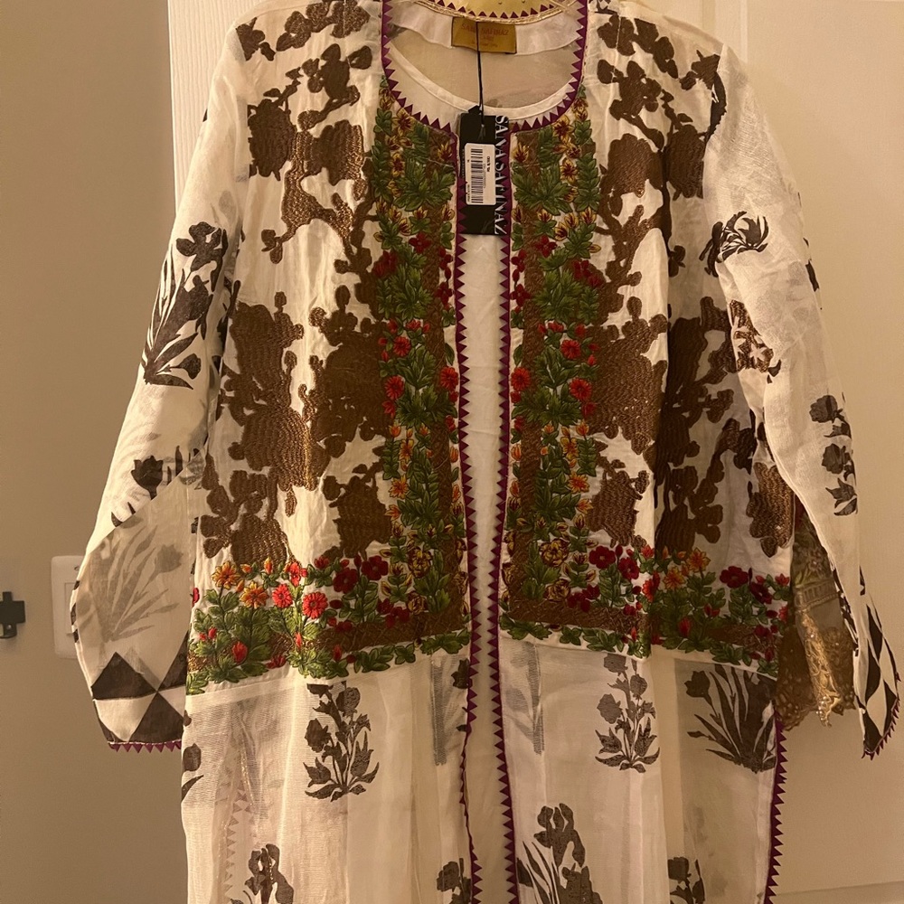 White cotten net front open kurta